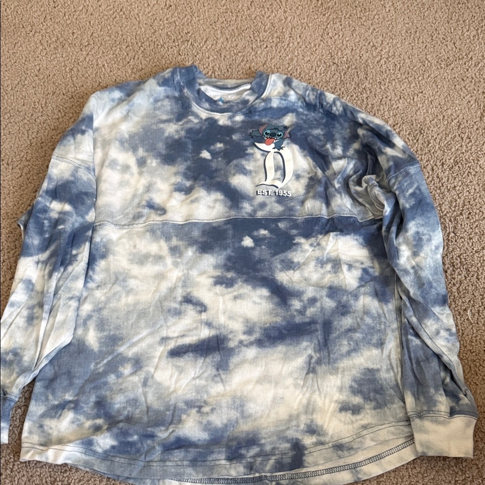 Disney Blue and White Tie-Dye Crew Neck Sweater